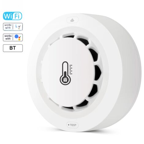 Détecteur de fumée Tuya Wifi BT, mesure température/humidité, alarme 80 dB, alerte à distance, compatible Google Home. (1/5)