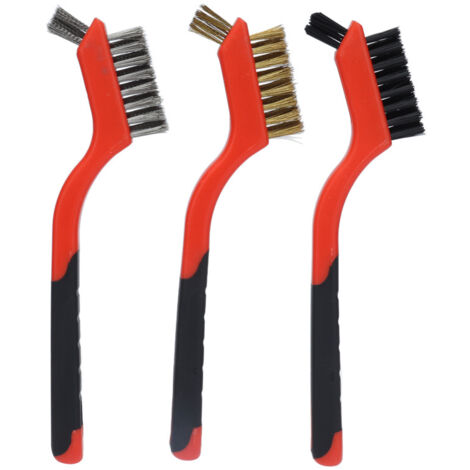 Ensemble de brosses métalliques à poils en laiton et acier inoxydable avec poignée ergonomique pour hotte de cuisine à gaz. (1/5)