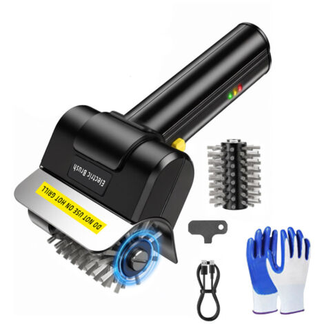 Brosse électrique sans fil pour barbecue, brosse de nettoyage à rouleau en fil d'acier inoxydable, nettoyant pour barbecue d'extérieur rechargeable 2000 mAh avec gants, tête de brosse unique