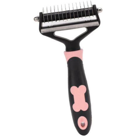 Peigne démêlant double face pour animaux de compagnie, doté de lames métalliques tranchantes pour démêler facilement les nœuds et les bourres, Rose (1/5)