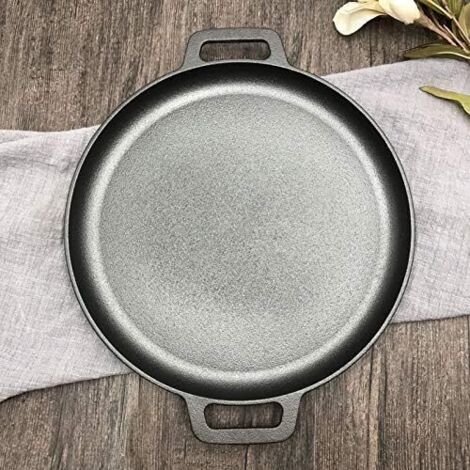 Nique en Fonte, poêle à Steak Ronde Non revêtue, poêle à Frire, Pizza, crêpes, plaques de Cuisson, Fond Plat, rôtissoire pour Barbecue, rôtissoire à Viande, 30 cm,30cm