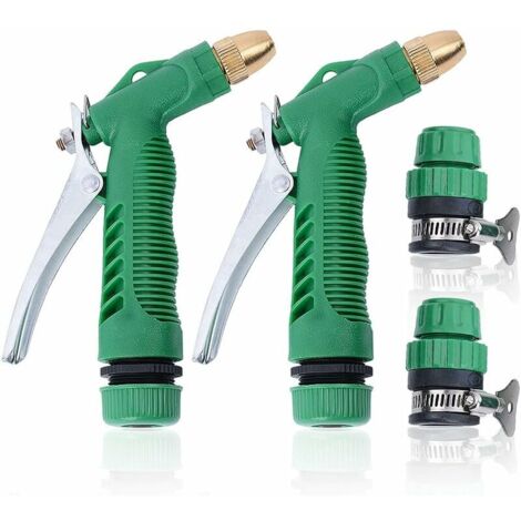 DEESSE SHOP - Pistolet d'arrosage 2 pièces, pistolet de pulvérisation portatif de jardin, tuyau domestique multi-pistolets pour arrosage de jardin de pelouse de lavage de voiture - vert (1/5)