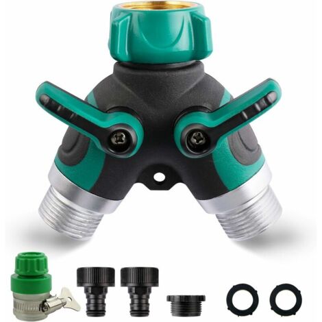 DEESSE SHOP - Séparateur de tuyau à 2 voies, connecteur de tuyau de jardin à 2 voies, robinets d'eau, distributeur à 2 voies avec poignée de verrouillage réglable (1/5)