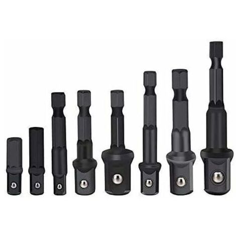 DEESSE SHOP - Jeu d'adaptateurs de douilles de perceuse 8 pièces, adaptateur de douille de tournevis à percussion à tige hexagonale, adaptateur de douille à embout 1/4 3/8 1/2 adaptateur de tournevis  (1/5)