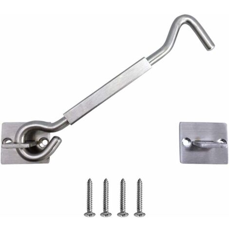 DEESSE SHOP - Crochet de cabine robuste loquet de porte en acier inoxydable crochet de fenêtre de cabine pour porte de garage, 6 pouces, argent (1/4)