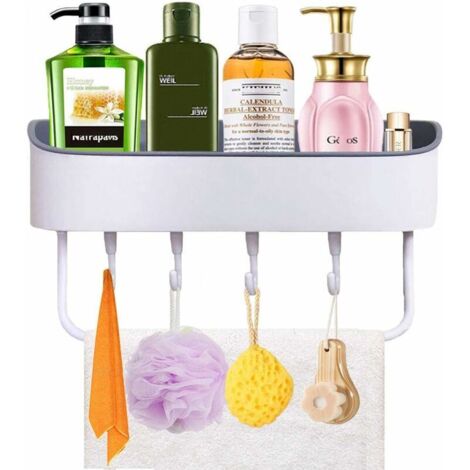 DEESSE SHOP - Panier de douche, organisateur de douche mural auto-adhésif, étagères de toilette pour shampoing, étagère de rangement pour épices, panier de rangement, porte-savon avec 4 crochets et 1 (1/5)
