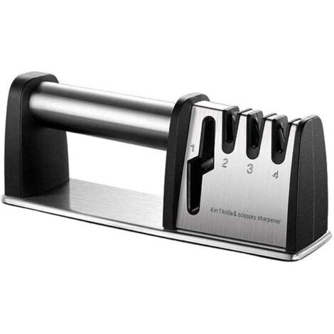 Aiguiseur Couteaux Professionnel, Eguiseur Couteau, 4-en-1 Aiguiseur de Cuisine Diamant Acier au tungstène, Affûteurs Manuels Knife Sharpener avec Base Antidérapante, pour Couteau de Cuisine, Ciseaux (1/5)