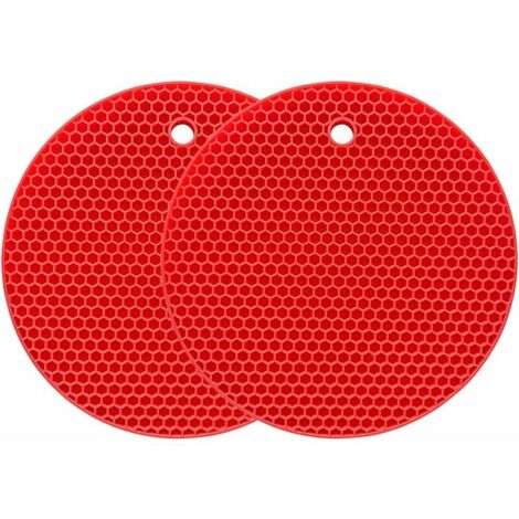 DEESSE SHOP - Tapis de séchage multi-usages en silicone, support de pot, imperméable, (lot de 2) antidérapant, flexible, durable (rouge) (1/5)