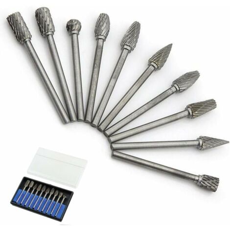 DEESSE SHOP - 10pcs fraises rotatives en carbure monobloc en acier au tungstène à double coupe avec foret hélicoïdal à tige de 1/8 (3mm) pour outils rotatifs Dremel (1/5)
