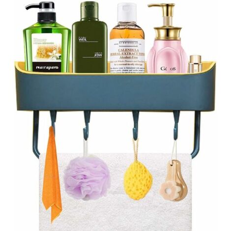 DEESSE SHOP - Panier de douche, organisateur de douche mural auto-adhésif, étagères de toilette pour shampoing, étagère de rangement pour épices, panier de rangement, porte-savon avec 4 crochets et 1 (1/5)