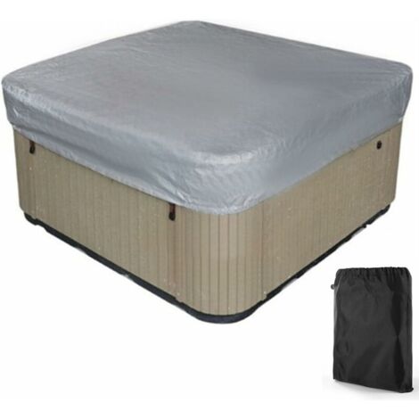 DEESSE SHOP - Bache d'extéri pour Spa Housse de Bain à Remous Carrée Etanche Couverture de Spa en Tissu Polyester 190T Anti-poussière Anti-UVavec Un Sac de Rangement ,Noir——Gris 207×207×30cm (1/5)