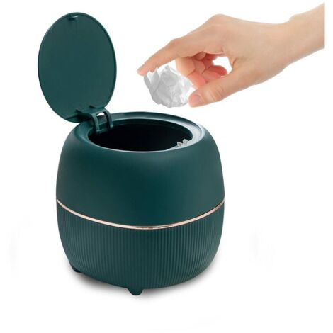 DEESSE SHOP - Mini poubelle de bureau ronde avec couvercle, plastique, pour la maison, la cuisine, la salle de bain, le bureau (vert) (1/5)