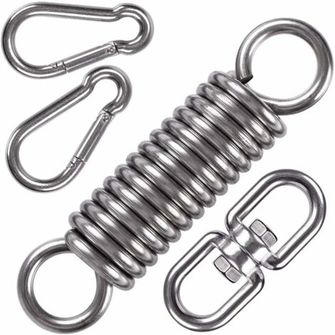 DEESSE SHOP - Crochets pour sac de frappe en acier inoxydable, kit de suspension à ressort pour balançoire pour hamac, crochets de suspension pivotants avec 2 mousquetons à ressort pour chaise suspend (1/5)