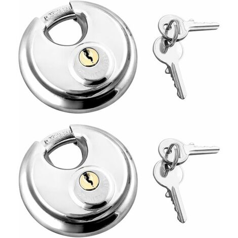 DEESSE SHOP - Lot de 2 cadenas avec anse en acier inoxydable antivol à disque 2 clés cadenas extérieur cadenas résistant aux intempéries (1/4)