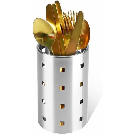 DEESSE SHOP - Porte-couverts en acier inoxydable porte-ustensiles de cuisine paniers à couverts organisateurs support de rangement rond pour cuillères couteaux fourchettes cadeau de Noël pour femme ma (1/5)
