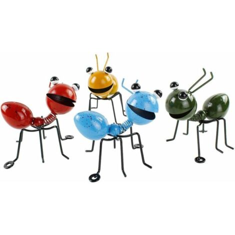 DEESSE SHOP - Fourmi en métal un groupe de 4 couleurs insecte mignon pour accrocher mur Art jardin pelouse décor intérieur extérieur Sculptures murales (1/5)