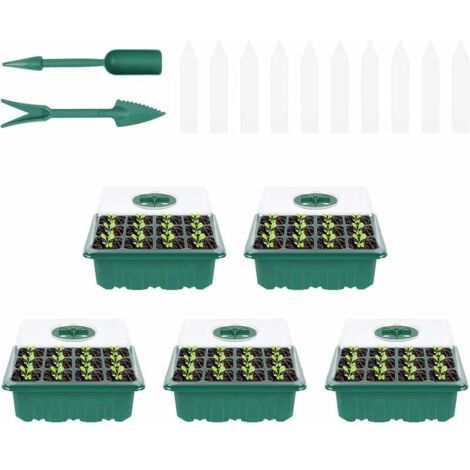 DEESSE SHOP - 5 PCS Seed Starter Trays, 12 Cellules Seed Starter Plateau Grow Trays, Propagator Plastique Growing Trays with Lids, Indoor Grow Plant Pots, Nursery Pot for Seeding Germination Plant Gro (1/5)