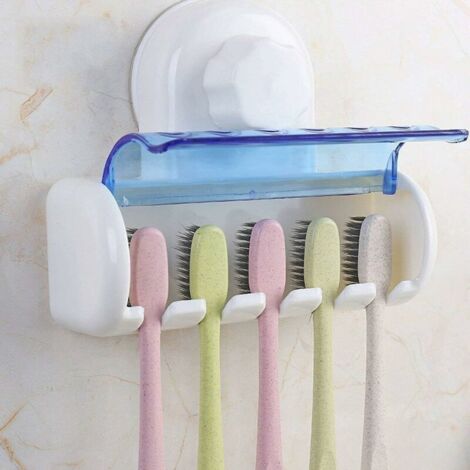 DEESSE SHOP - Porte-brosse à dents Magic Ventouse, kit d'accessoires de salle de bain mural avec couvercle anti-poussière, sans perçage et sans clouage durable et stable (1/5)