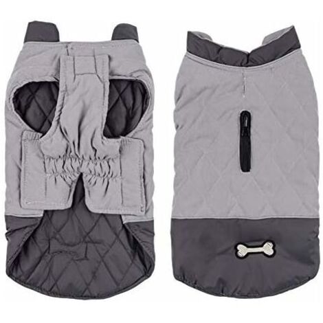 DEESSE SHOP - Manteau imperméable pour chien hiver chaud veste gilet, coupe-vent Snowsuit chien vêtements tenue gilet animaux vêtements pour petits moyens grands chiens avec trou de harnais gris S (1/5)