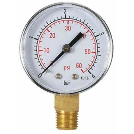 DEESSE SHOP - Manomètre de pression d'eau Manomètre de piscine 60PSI 1/4 NPT Montage inférieur, Filetage en pouces Échelles mécaniques Manomètre de pression d'eau et de gaz (4 bar) (1/5)