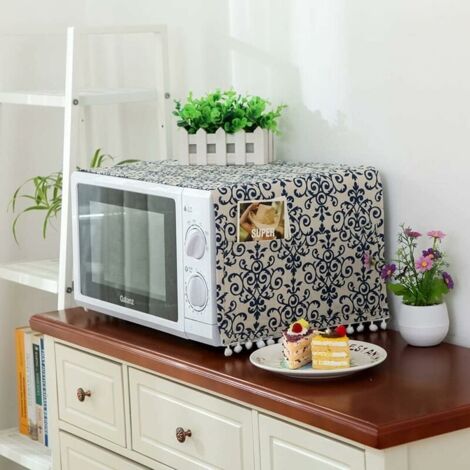 DEESSE SHOP - Housse anti-poussière pour four à micro-ondes, accessoire de four à micro-ondes, housse anti-huile, motif en porcelaine bleue et blanche (1/4)