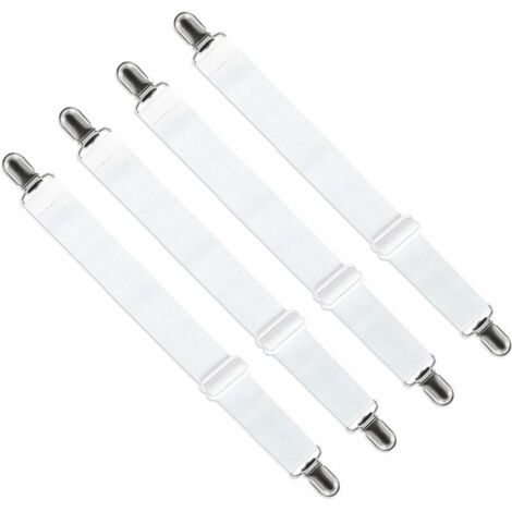 DEESSE SHOP - Étendeur de drap-housse réglable (65 cm à 200 cm), attache de sangle de maintien réglable pour drap de lit, canapé, housse de repassage (blanc, lot de 4) (1/5)