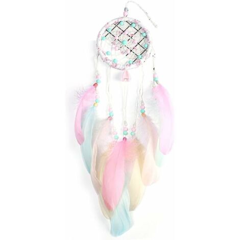 DEESSE SHOP - Attrape-rêves coloré Attrape-rêves avec plumes Décoration murale Ornement pour la maison (Rose) (1/5)