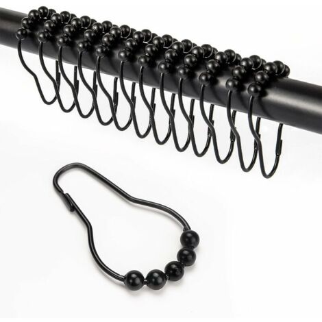 DEESSE SHOP - Lot de 12 crochets de rideau de douche avec système coulissant en acier inoxydable pour tringle de douche de salle de bain (noir) (1/5)