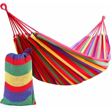 DEESSE SHOP - Hamac de camping en coton pour jardin simple/double extérieur, idéal pour le camping, les jardins et les voyages (Roung, 190 cm x 150 cm) (1/5)
