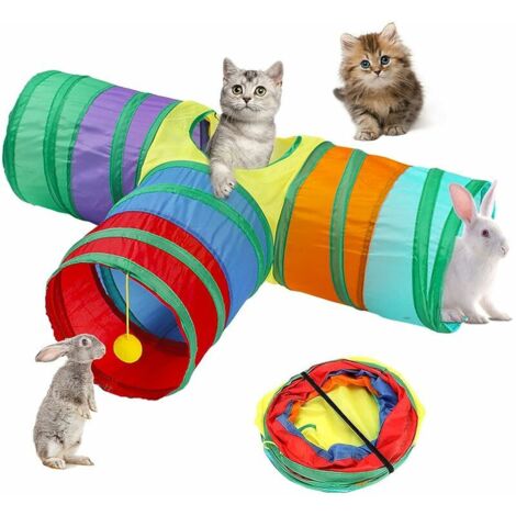 DEESSE SHOP - Tunnels pour chat pour chats d'intérieur Tunnel pour lapin 3 voies 4 trous Léger et pliable Grand tunnel pour cochon d'Inde Jouets avec pompon pour petit animal Lapins nains Cochons d'In (1/5)
