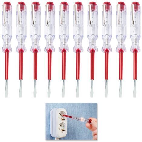10 Pièces Tournevis Testeur Electricien, Testeur standard avec Tournevis Plat, 3 en 1, Testeur de Phase, pour Valider Connexions Électriques, 100V-500V, Outil Pratique pour Maison et Professionnels (1/5)
