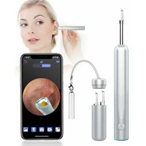 Caméra endoscopique de nettoyage des oreilles 1080p 3,9 mm avec 6 LED, compatible iPhone et Android, élimination du cérumen, étanche IP67, convient aux chiens et aux enfants (argent) (1/4)