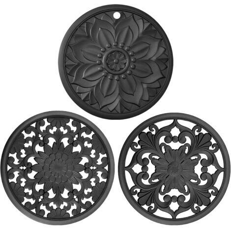Dessous de Plat Silicone Antidérapant et Résistant à la Chaleur Protège Table et Plan de Travail Lot de 3 Repose Plat Chaud, Casserole et Poêle Assiettes (1/5)