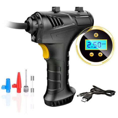 Cordless Tyre Inflator Air Compressor, 12V USB Rechargeable Battery 150PSI Portable Car Tyre Pump, Electric Digital Tyre Pump with LED Light and 2 Nozzle Adaptors for Car Motorcycle Bicycle (1/5)