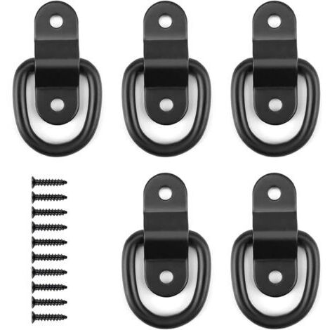 5 Pièces Anneaux d'Arrimage en D, Anneau de Fixation en Fer pour Sangle, Crochet Arrimage en D, avec Vis de Montage, pour Camion, Bateau, Voiture, Kayak et Charges Lourdes (Noirs) (1/5)