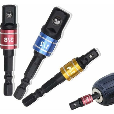 Adaptateur Porte Douilles 1/4 3/8 1/2 adaptateur porte douille pour visseuse à choc adaptateur porte douille visseuse a choc Prise Perceuse Visseuse Jeu de Rallonges Colorés (1/5)