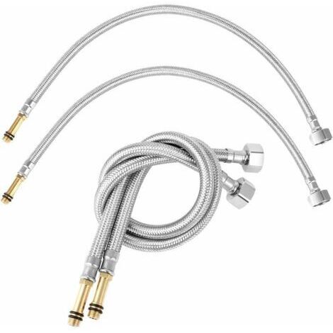 4pcs Tuyau De Raccordement Flexible, Tuyau d'Alimentation Pour Robinet M10 x 1/2 Bsp x 500 Mm Tuyau Flexible Robinet Lavabo Pour Évier Mitigeur De Robinet Monobloc—— (1/5)