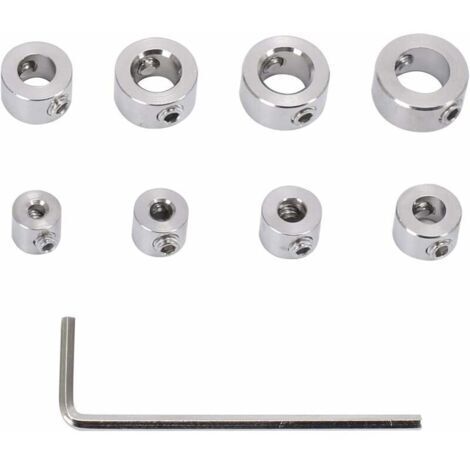 Butée de Profondeur de Foret, 8 pieces Butee de Profondeur en Acier Inoxydable, Durable Anneau Butée de Profondeur Foret avec Une Clé Hexagonal, Mèche Positionneur d'Anneau 3-10 mm (1/5)