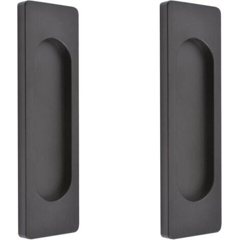 Lot de 2 poignées de porte coulissante rectangulaires auto-adhésives en alliage d'aluminium sans perforation porte coulissante de grange, fenêtres d'armoires (noir mat, 100 mm) (1/5)