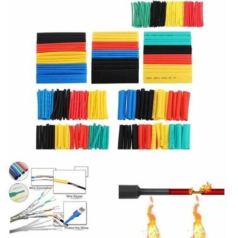 Kit de 164 gaines thermorétractables pour isolation électrique, 5 couleurs et 8 tailles (1/5)
