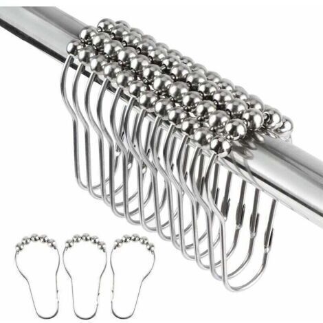 36 anneaux de douche en acier inoxydable avec système de glissement à roulement à billes pour barre de douche. (1/4)
