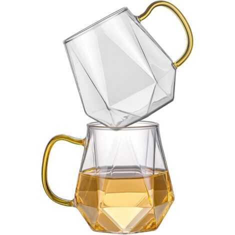 Lot de 2 tasses à café en verre borosilicate résistant à la chaleur pour cappuccino, expresso, thé, lait, jus, bière et boissons chaudes/froides 300 ml (1/4)