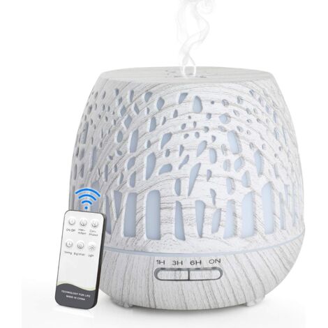 Simpeak Diffuseur d'Huiles Essentielles 400ml, Télécommande d'humidificateur Ultrasonique sans BPA avec Lumière LED à Couleurs Variables 3 Minuterie pour la Maison/Yoga/Bureau/Spa - Bois Blanc (1/4)