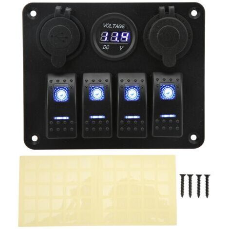 DEESSE SHOP-Panneau D'interrupteur à Bascule à 4 Gangs avec Prise Allume-cigare USB pour Camping-car, Bateau, Yacht (1/5)