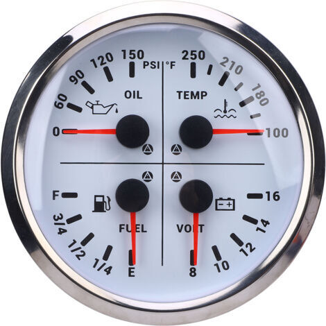 DEESSE SHOP-110 Mm 4 3/8 Pouces 4 dans 1 Gauge Multifonction DC 12V 0150PSI Pression D'huile Niveau de Carburant Tempilement de Température de L'eau, Camion à Bateaux RV, pour (cadran blanc (1/5)