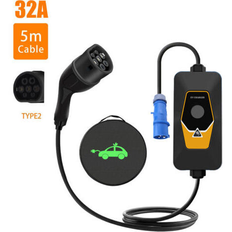 DEESSE SHOP-EV Charger Type 2 Portable Ev Chargeur, Chargeur Voiture Electrique Courant Commutable(6-32A) 2 PIN EV Chargeur Station 7KW/5M avec Sac, Impermeable Etanche,IEC 62196-2 (1/5)