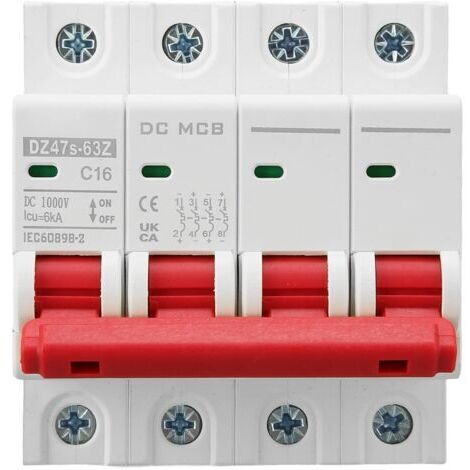 DEESSE SHOP-Disjoncteurs Miniatures 4P Système Solaire PV 16A Montage sur Rail DIN 6000A Capacité Segmentée DC1000V DZ47s 63Z C16 (1/5)