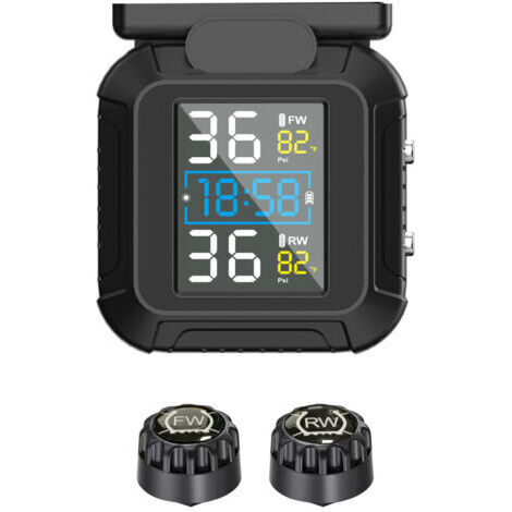 DEESSE SHOP-Motorcycle TPMS Système de Surveillance de la Pression des pneus sans Fil pour Moto chargeable par et USB Moto TPMS avec 2 capteurs externes Affichage LCD numérique TPMS pour Moto à Deux R (1/5)