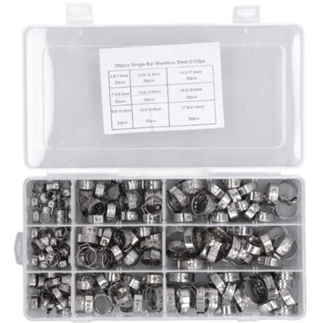 DEESSE SHOP-Rosvola Kit de colliers de serrage pour tuyaux de carburant, 180 pièces, accessoires de ligne d'injection en acier inoxydable, à une seule oreille (1/5)