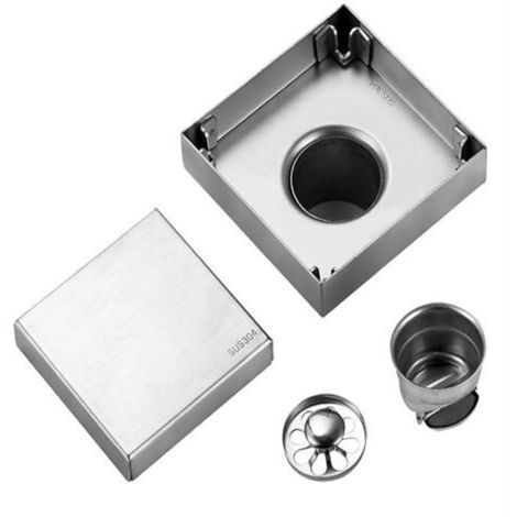 DEESSE SHOP-Siphon de Sol de Douche carré avec Filtre en Acier Inoxydable, Kit de Bride à Haut Débit brossé, Couvercle de Grille Amovible et Bride de Cheveux de qualité Alimentaire (Drain de (1/5)